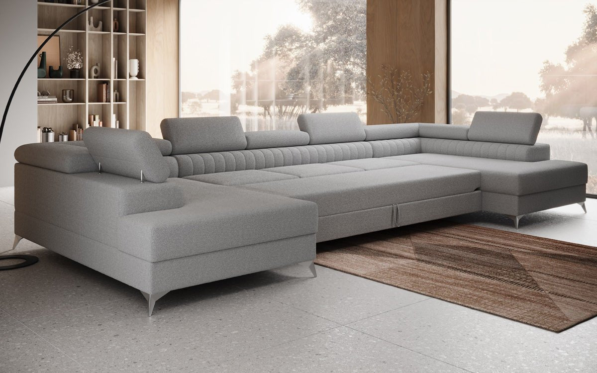 Designer Sofa Aurea U XXL med sove- og klapfunktion i Bouclé