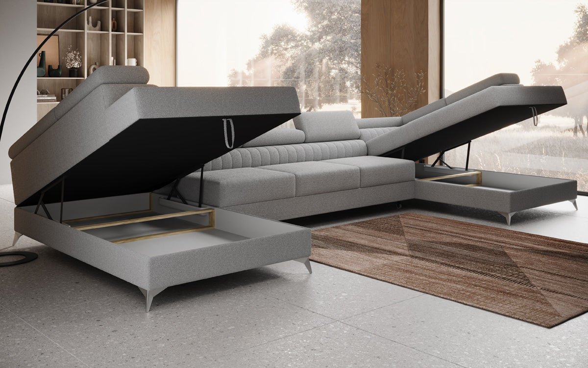 Designer Sofa Aurea U XXL med sove- og klapfunktion i Bouclé