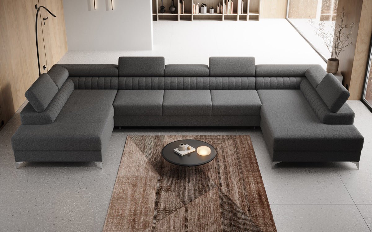 Designer Sofa Aurea U XXL med sove- og klapfunktion i Bouclé