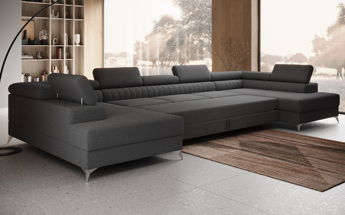 Designer Sofa Aurea U XXL med sove- og klapfunktion i Bouclé