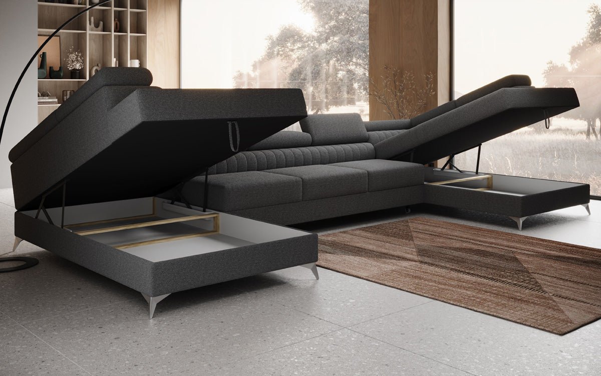 Designer Sofa Aurea U XXL med sove- og klapfunktion i Bouclé