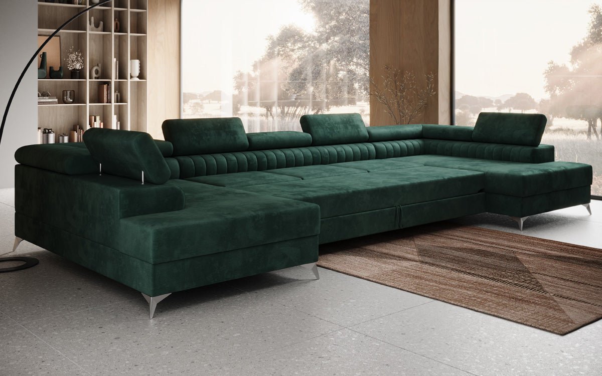 Designer Sofa Aurea U XXL med sove- og klapfunktion i Velour