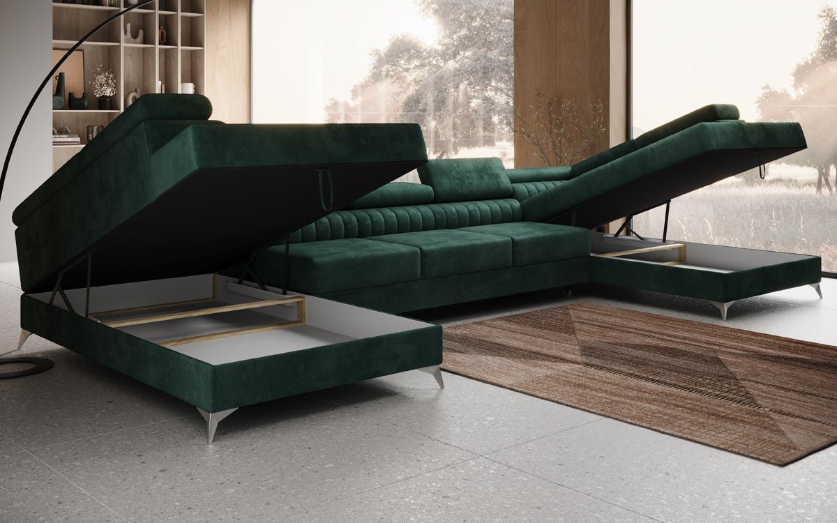 Designer Sofa Aurea U XXL med sove- og klapfunktion i Velour