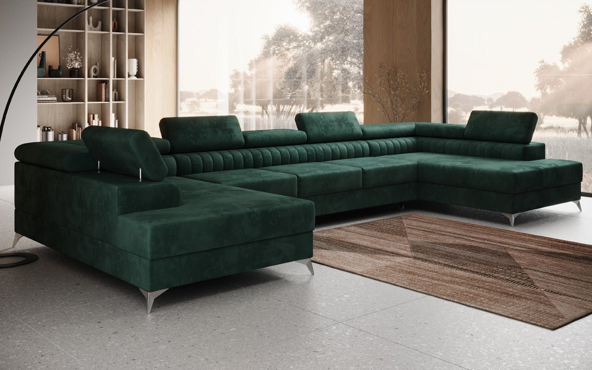 Designer Sofa Aurea U XXL med sove- og klapfunktion i Velour