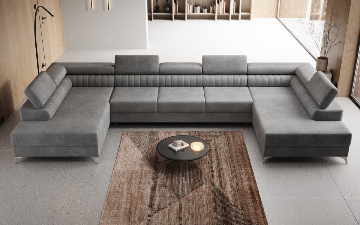 Designer Sofa Aurea U XXL med sove- og klapfunktion i Velour