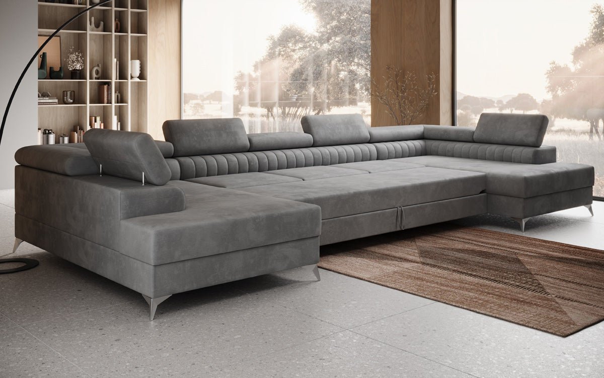 Designer Sofa Aurea U XXL med sove- og klapfunktion i Velour