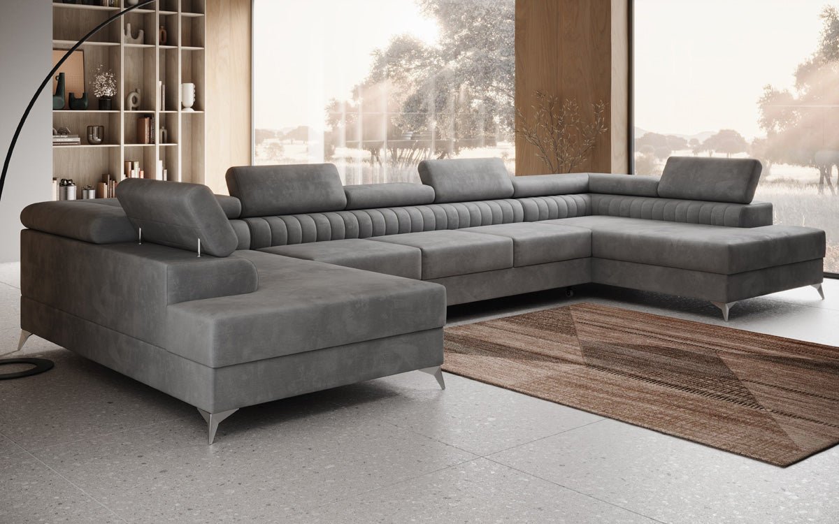 Designer Sofa Aurea U XXL med sove- og klapfunktion i Velour