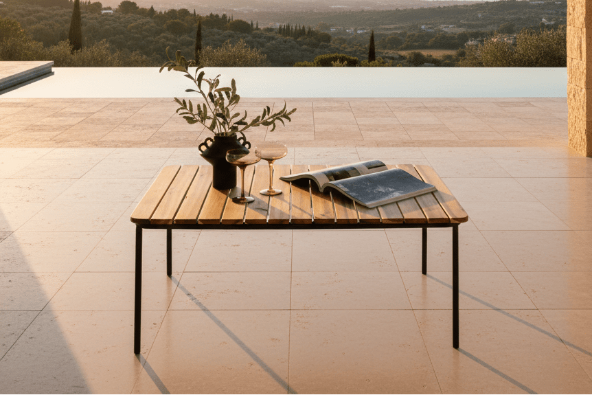 Garten Couchtisch Berit - Mit Tischplatte aus Akazie in Natur-Optik