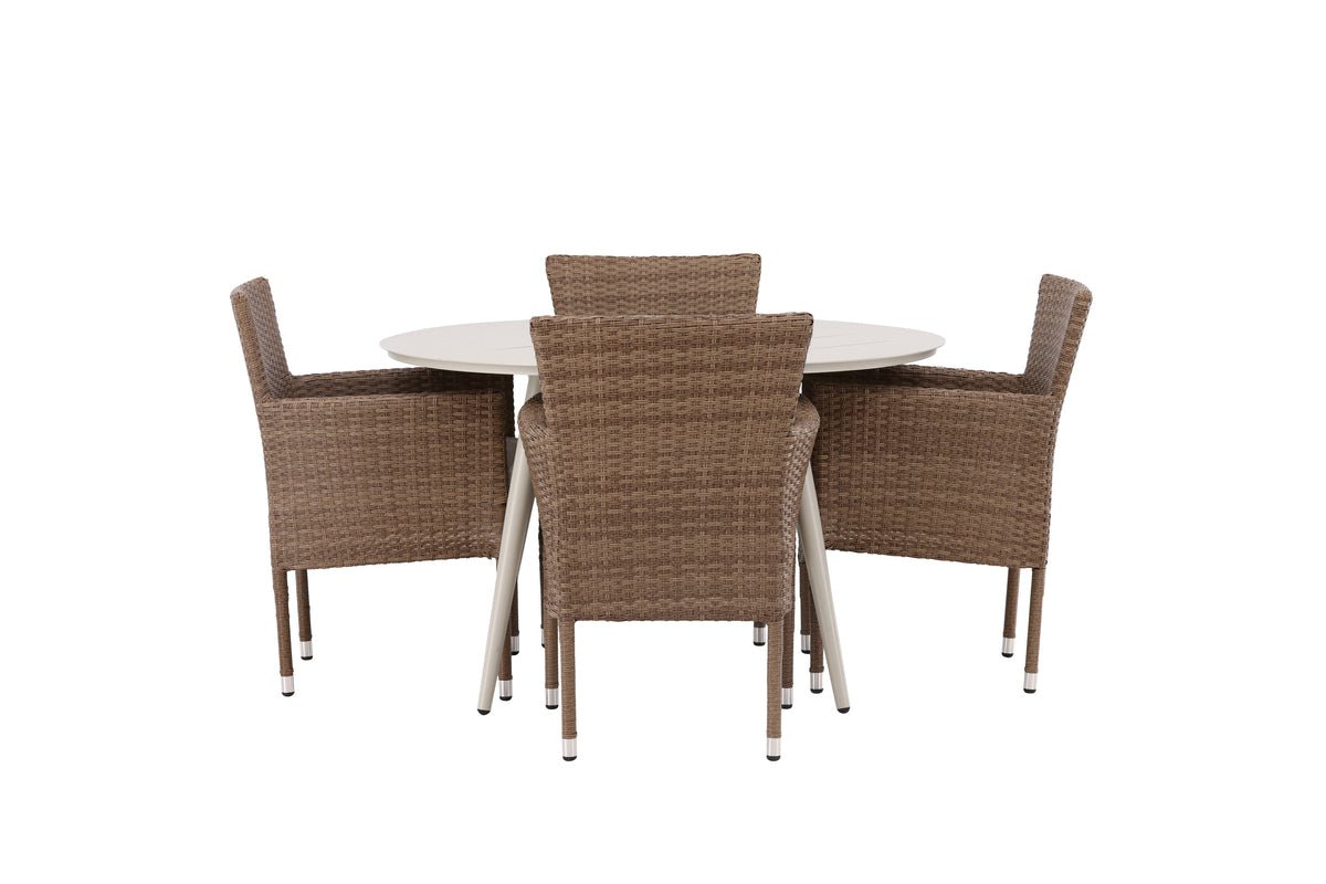 Garten Essgruppe Leon – 5-teiliges Gartenmöbel-Set mit weißem runden Tisch