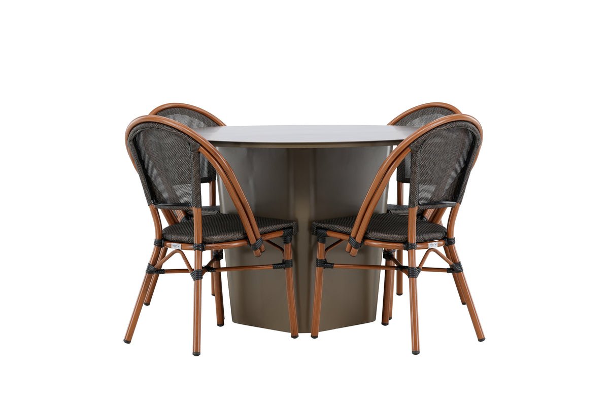 Garten Essgruppe Mina – 5-teiliges Gartenmöbel-Set mit braunem Tisch aus Aluminium