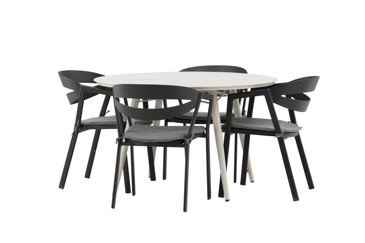 Garten Essgruppe Mivano – 5-teiliges Set mit rundem Tisch