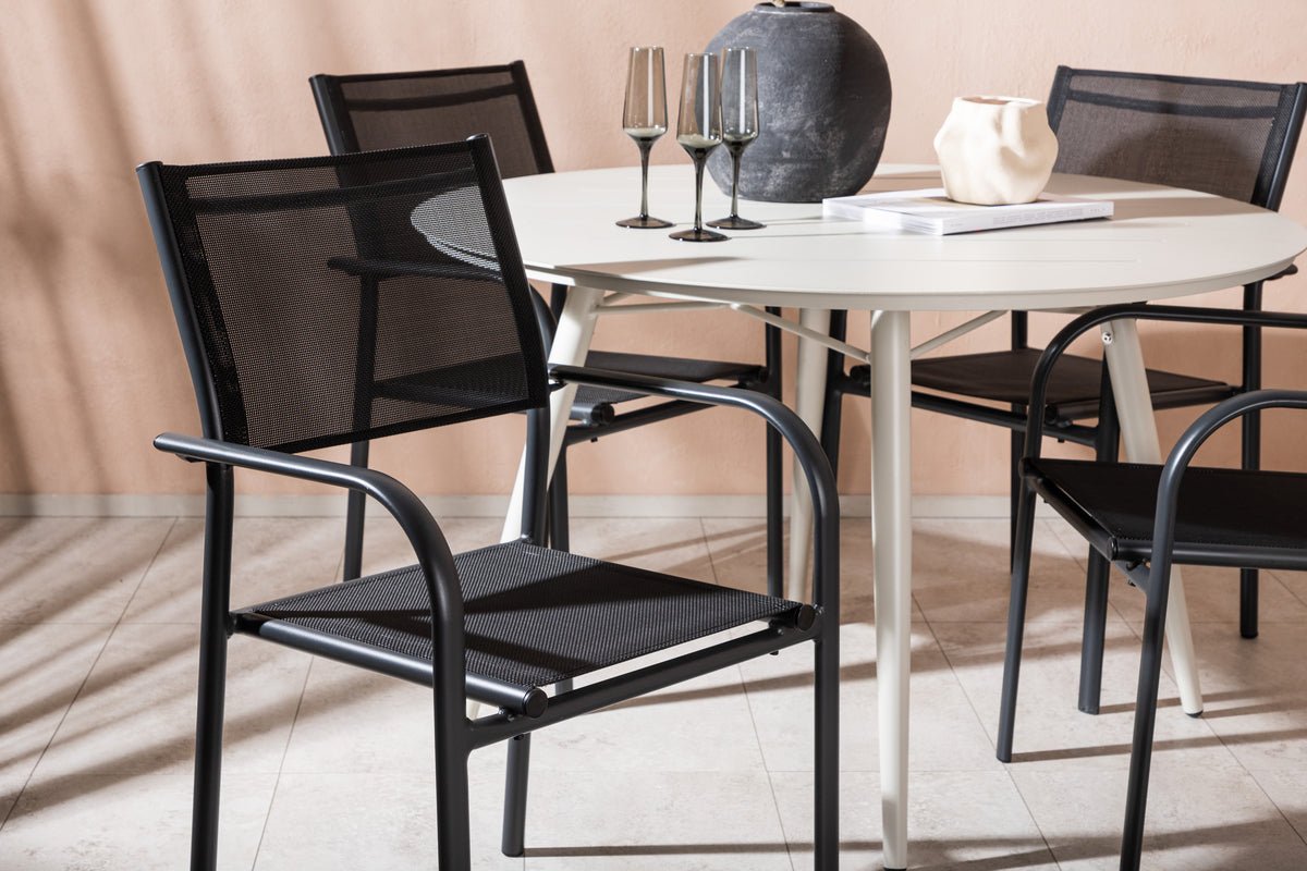 Garten Essgruppe Novira – 5-teiliges Set in Beige/Schwarz