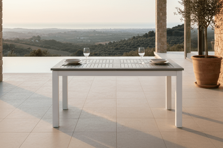 Havemiddagsbord Ravello - Udtrækkeligt fra 152 til 210 cm med hvidt aluminiumsstel