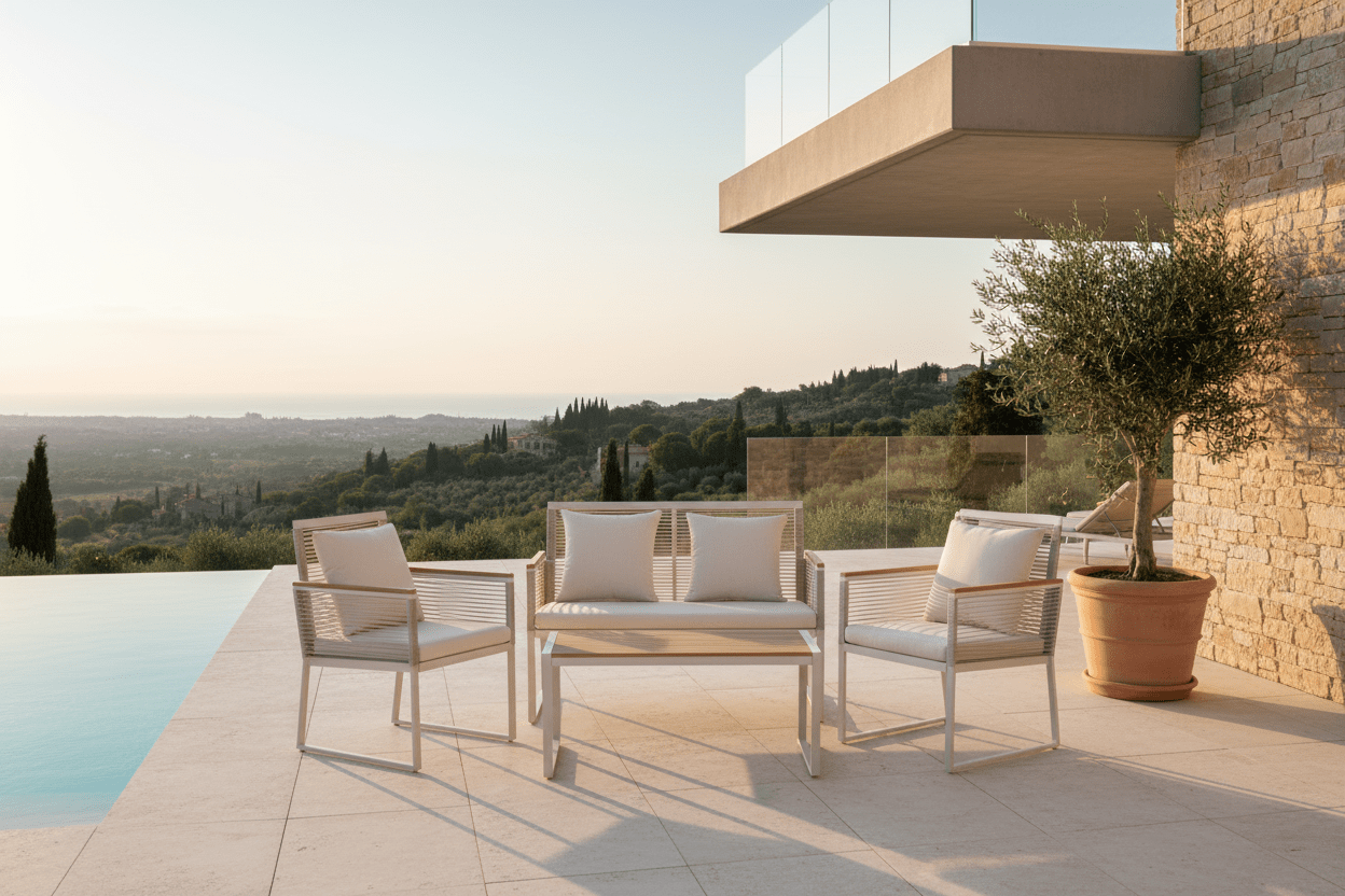 Havemøbelsæt Janel – 4 dele med træbord i Beige