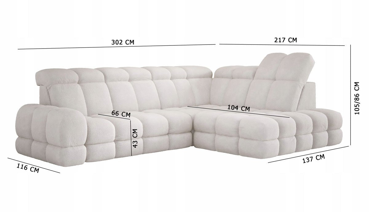 Designer Sofa Lima L med elektrisk sovefunktion i Bouclé