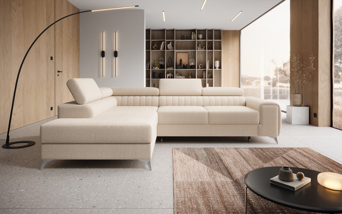 Designer Sofa Aurea L med sove- og klapfunktion i Bouclé