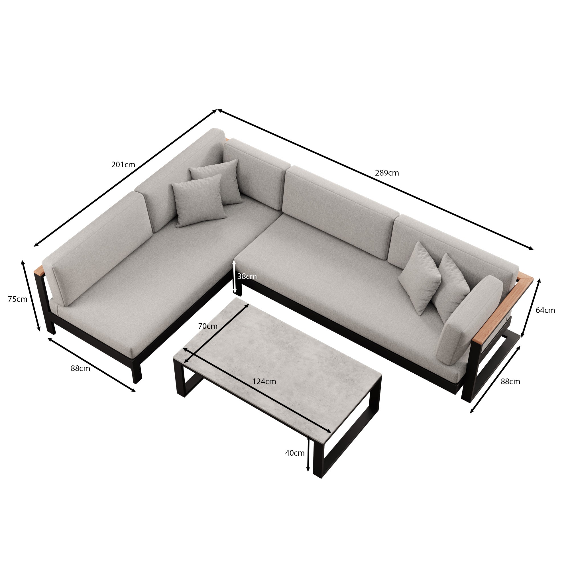 Vayla – Ecklounge, Ecksofa & Tisch aus schwarzem Aluminium | Aevora™ Kollektion