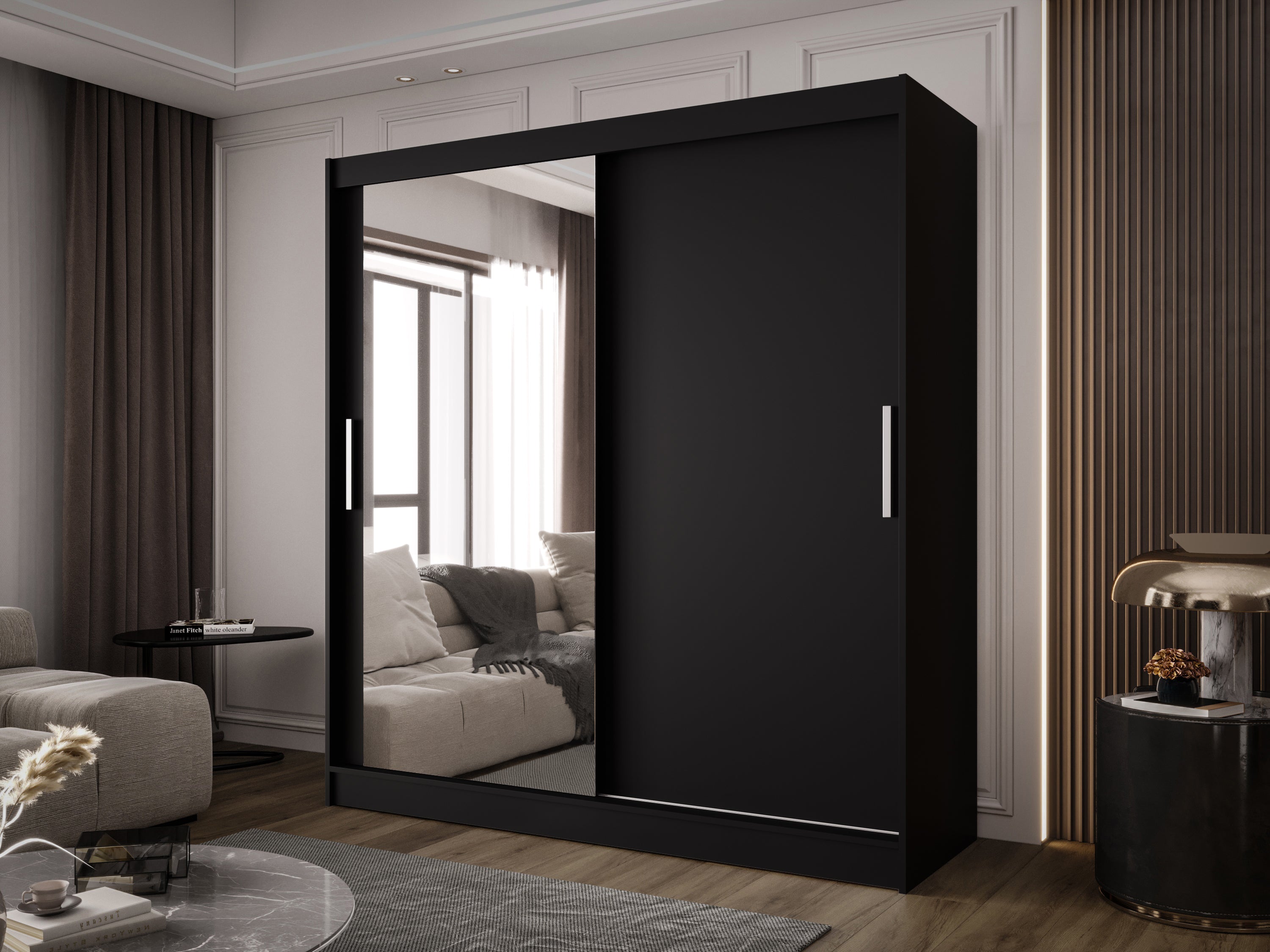 Designer garderobeskab Aveno – Hvid eller Sort med minimalistiske skydedøre