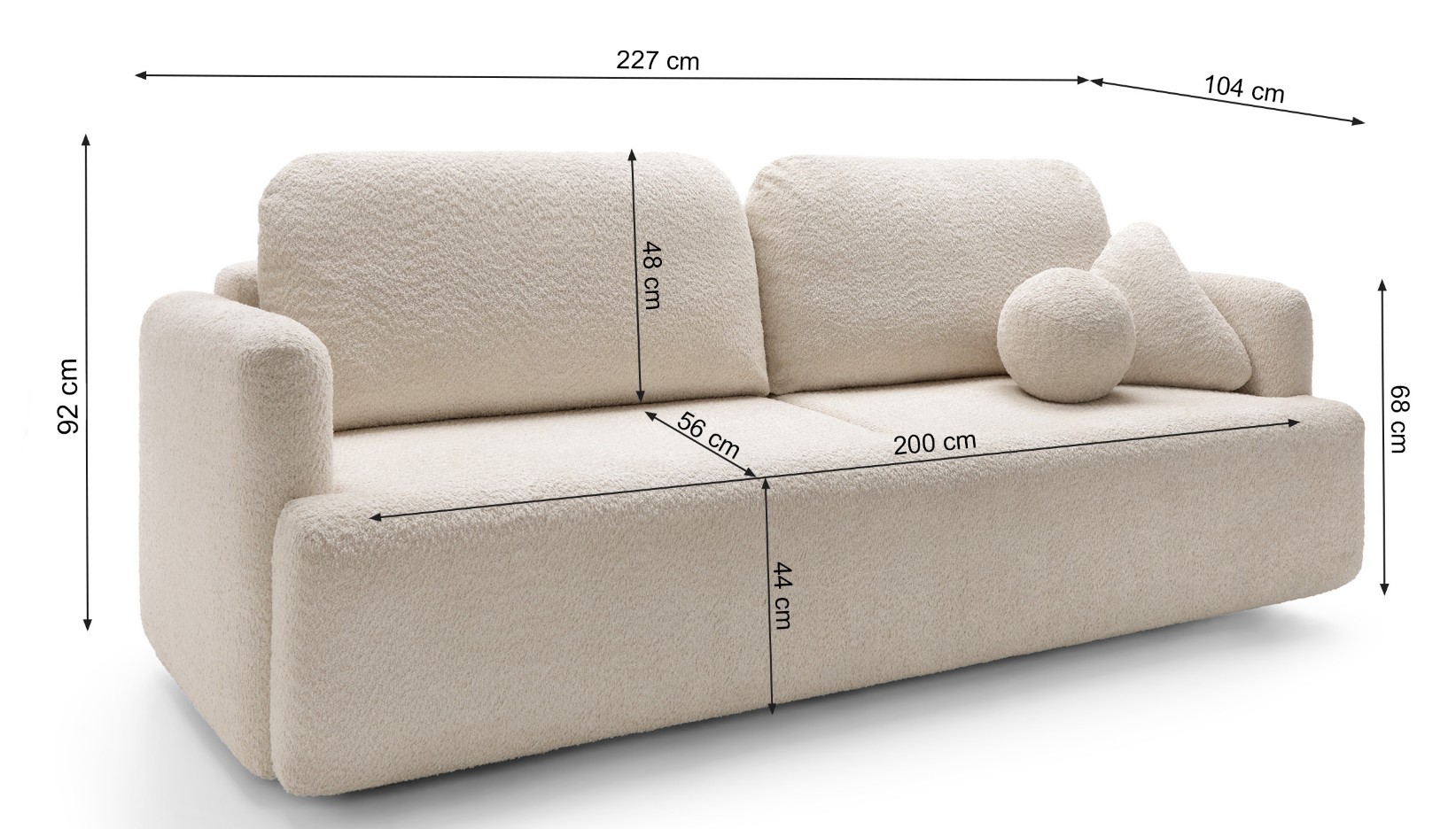 Designer Sofa Celiné Bouclé mit Schlaffunktion und Stauraum