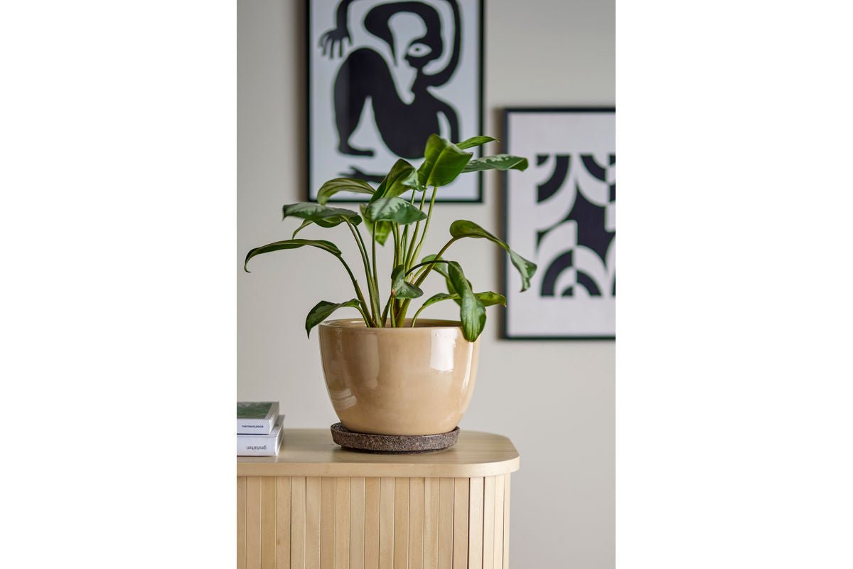 Blomsterpotte Lunna – Naturlig glasur i Brun med underskål