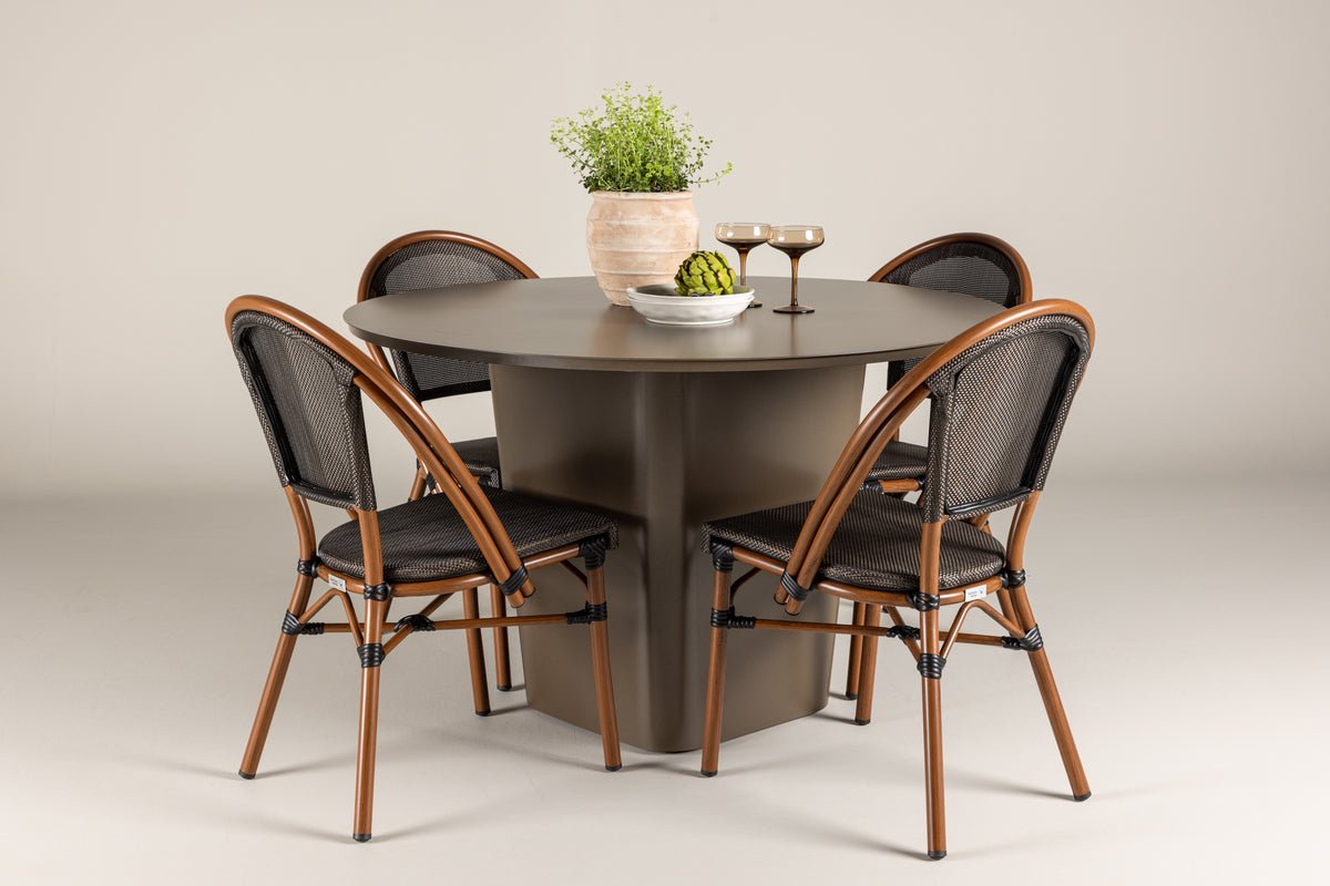 Garten Essgruppe Mina – 5-teiliges Gartenmöbel-Set mit braunem Tisch aus Aluminium