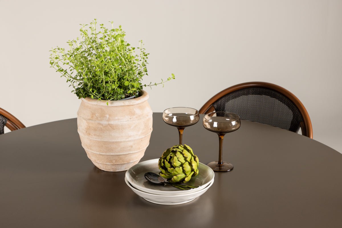 Garten Essgruppe Mina – 5-teiliges Gartenmöbel-Set mit braunem Tisch aus Aluminium