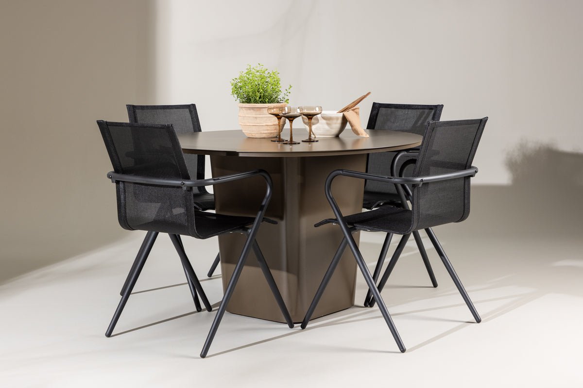 Havemøbelsæt Grace – 5-delt havemøbelsæt med brunt rundt bord