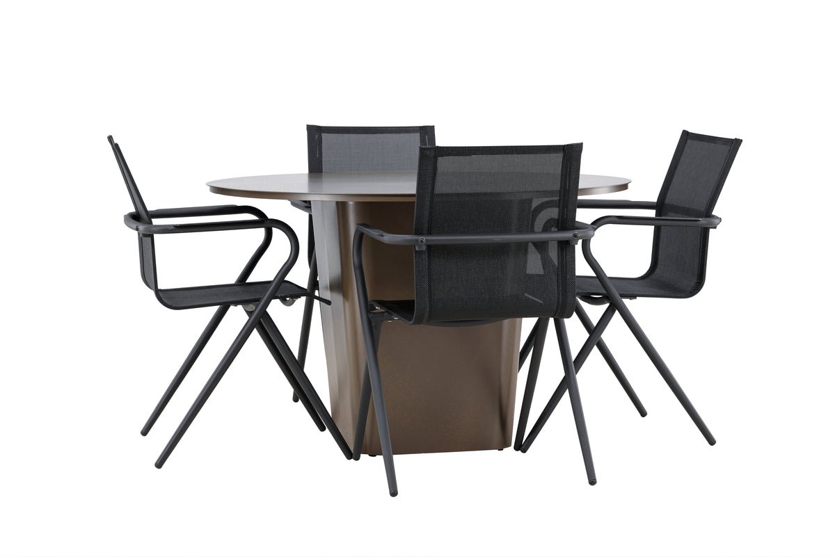 Havemøbelsæt Grace – 5-delt havemøbelsæt med brunt rundt bord