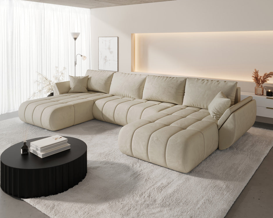 Designer Sofa Lenoa U med sove- og klapfunktion i Velour