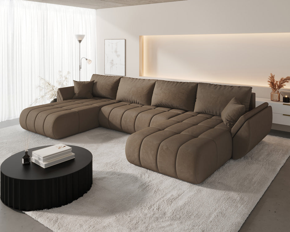 Designer Sofa Lenoa U med sove- og klapfunktion i Velour