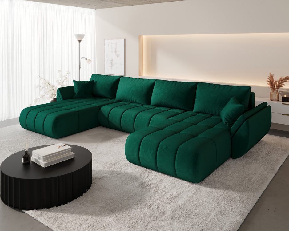 Designer Sofa Lenoa U med sove- og klapfunktion i Velour