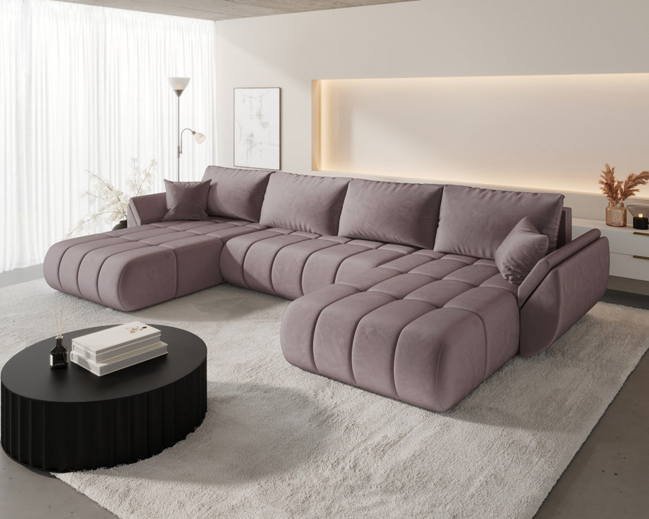 Designer Sofa Lenoa U med sove- og klapfunktion i Velour