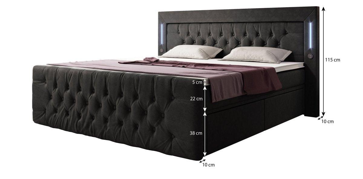 Boxspringbett Diva mit USB, LED und Stauraum (2 Schubladen) - Luxusbetten24