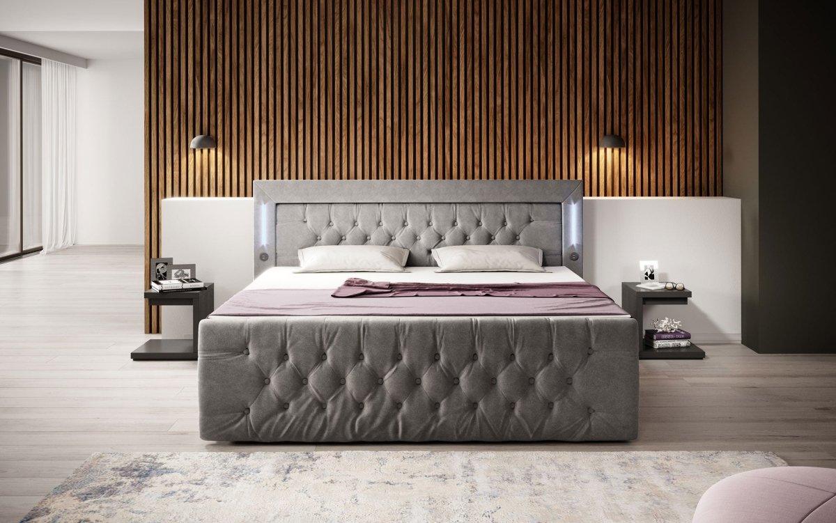 Boxspringbett Diva mit USB, LED und Stauraum (2 Schubladen) - Luxusbetten24