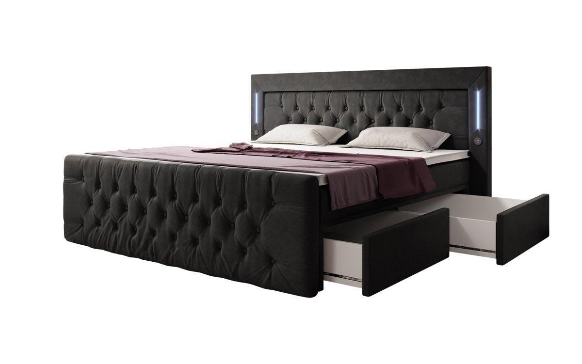 Boxspringbett Diva mit USB, LED und Stauraum (2 Schubladen) - Luxusbetten24