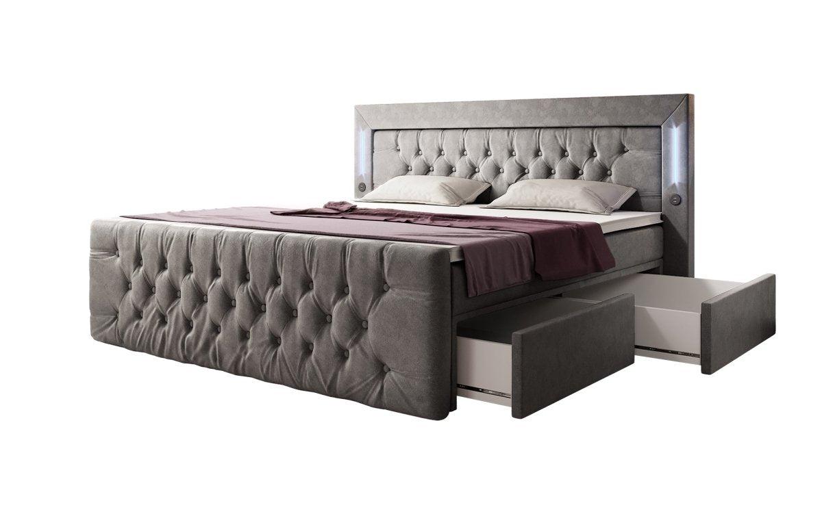 Boxspringbett Diva mit USB, LED und Stauraum (2 Schubladen) - Luxusbetten24