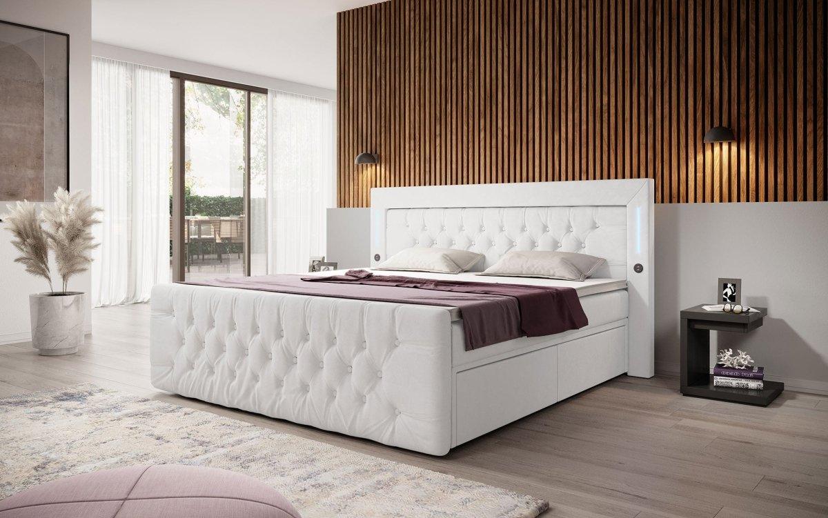 Boxspringbett Diva mit USB, LED und Stauraum (2 Schubladen) - Luxusbetten24