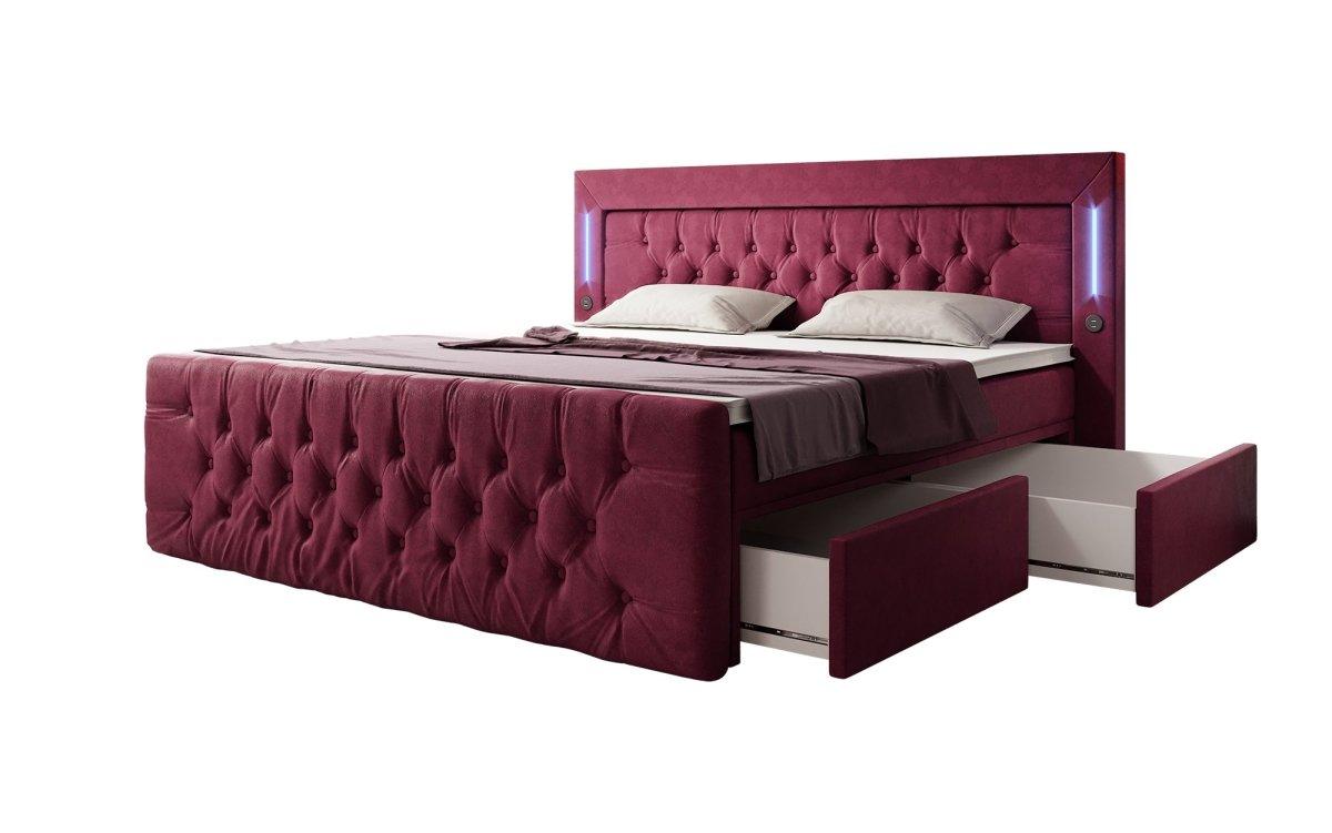 Boxspringbett Diva mit USB, LED und Stauraum (2 Schubladen) - Luxusbetten24