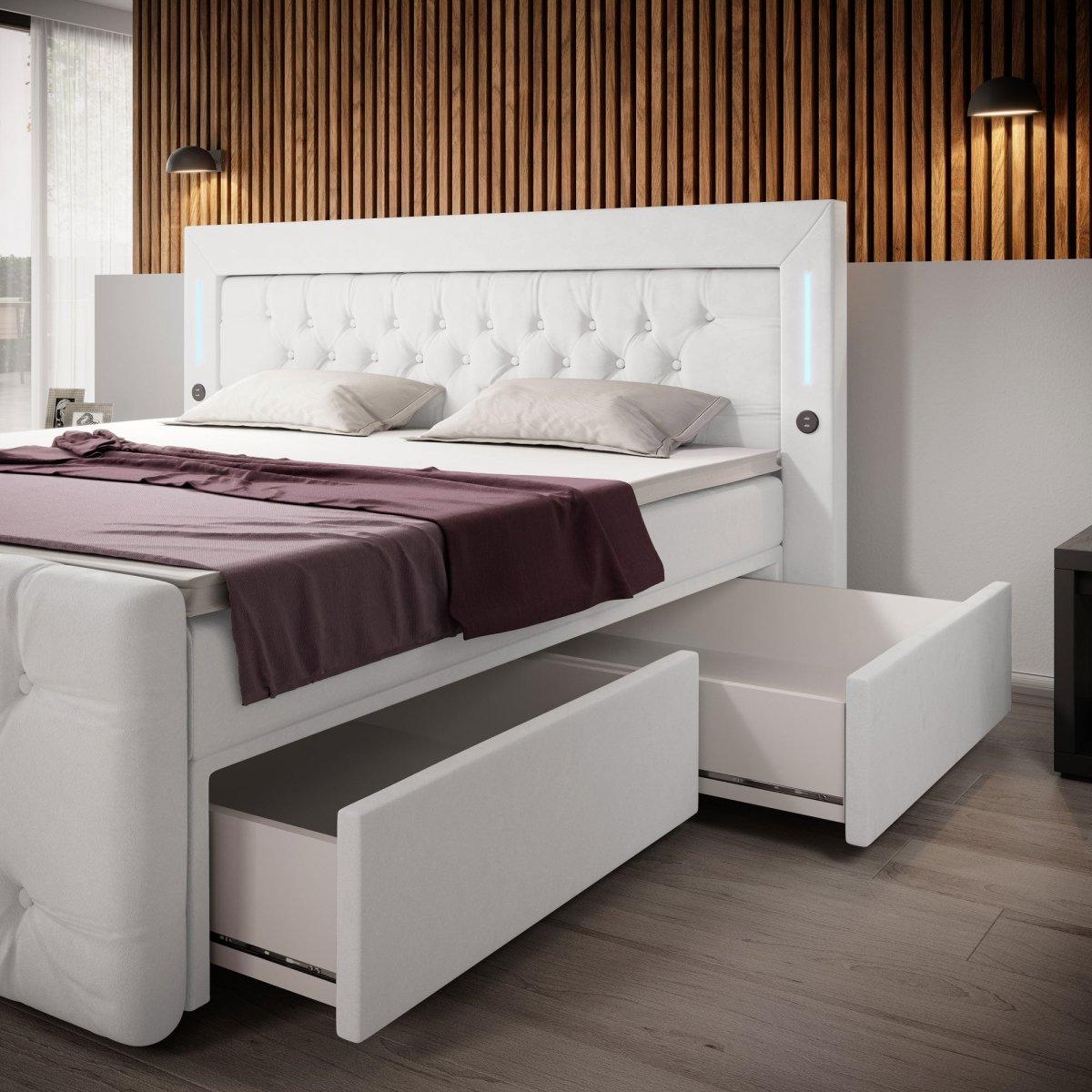 Boxspringbett Diva mit USB, LED und Stauraum (2 Schubladen) - Luxusbetten24