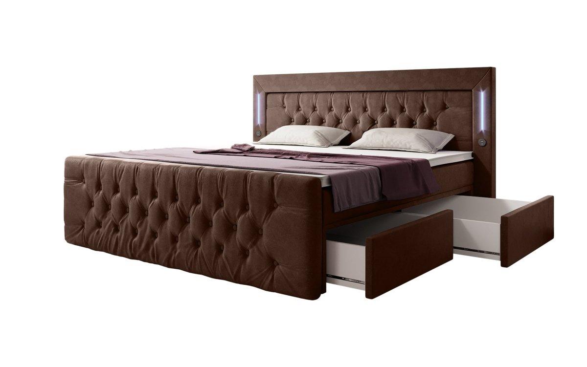 Boxspringbett Diva mit USB, LED und Stauraum (2 Schubladen) - Luxusbetten24