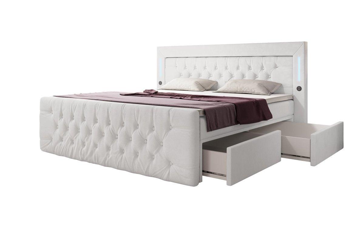 Boxspringbett Diva mit USB, LED und Stauraum (2 Schubladen) - Luxusbetten24