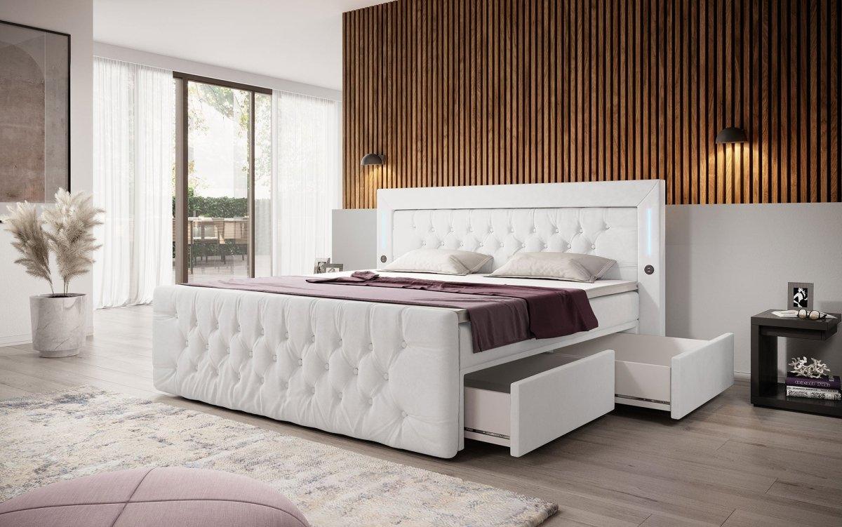 Boxspringbett Diva mit USB, LED und Stauraum (2 Schubladen) - Luxusbetten24