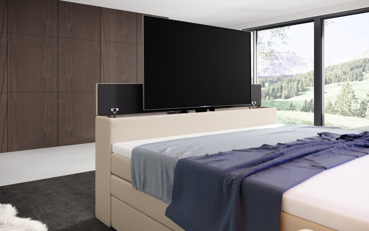 Boxspringbett Sonino mit TV Lift, RGB und Stauraum - Luxusbetten24