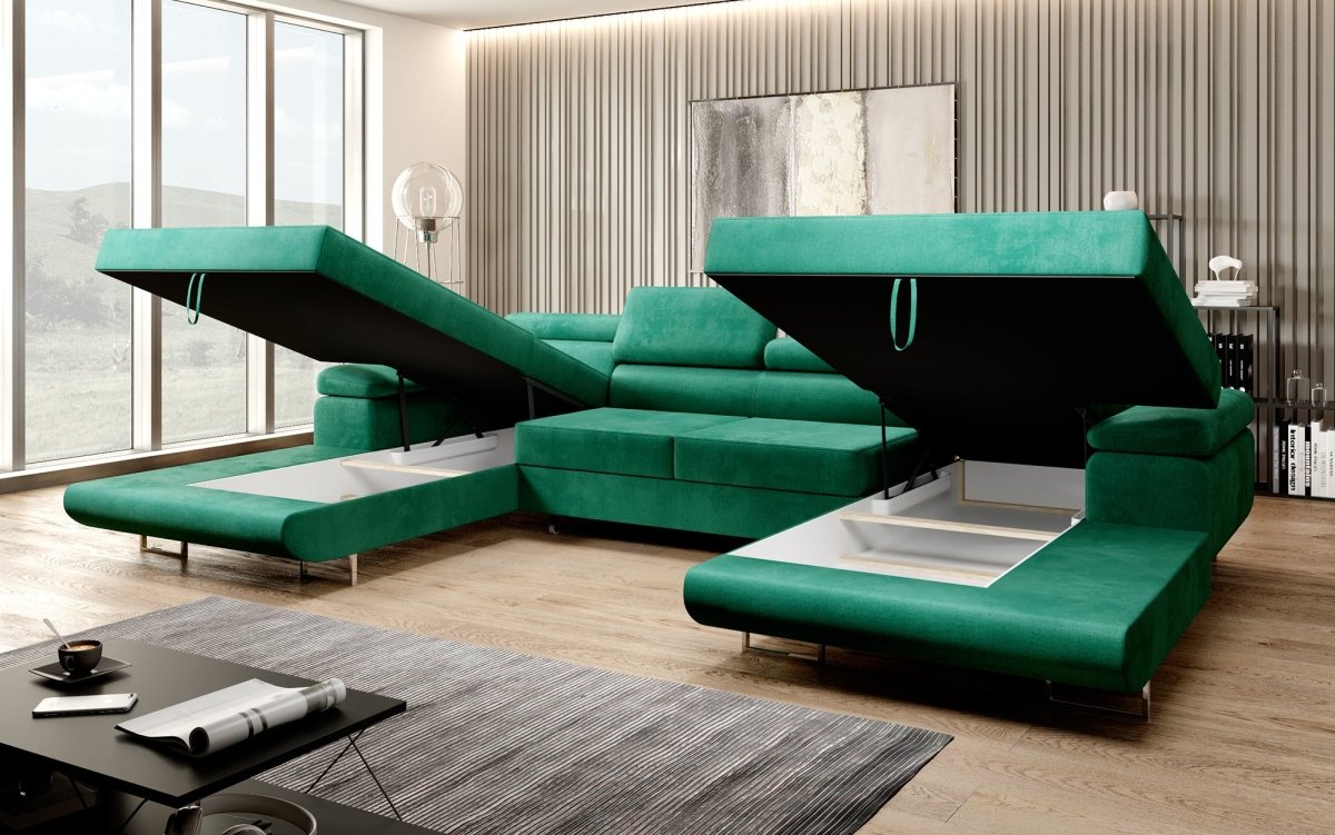 Designer Sofa Calvera U mit mit Schlaf- und Klappfunktion - Luxusbetten24