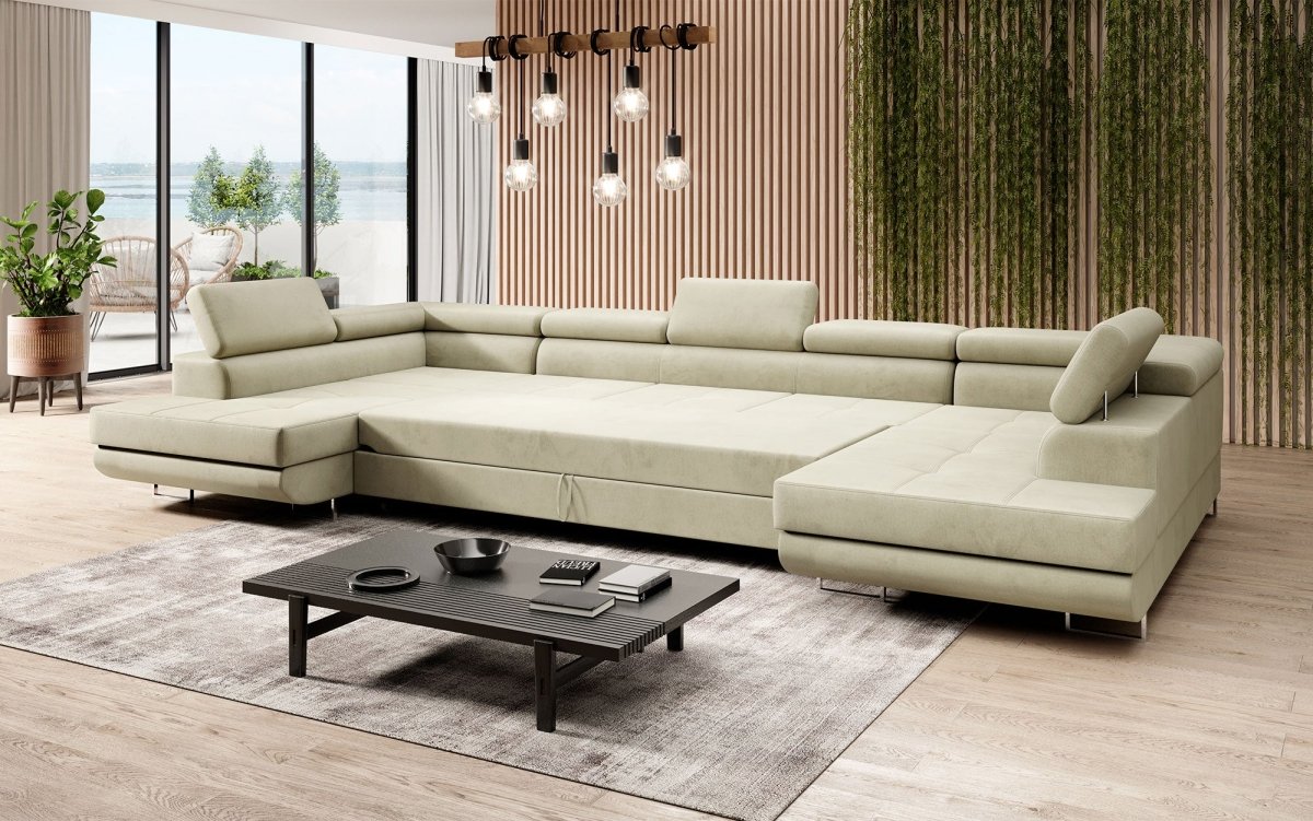 Designer Sofa Taormina mit Schlaf- und Klappfunktion (Samt) - Luxusbetten24